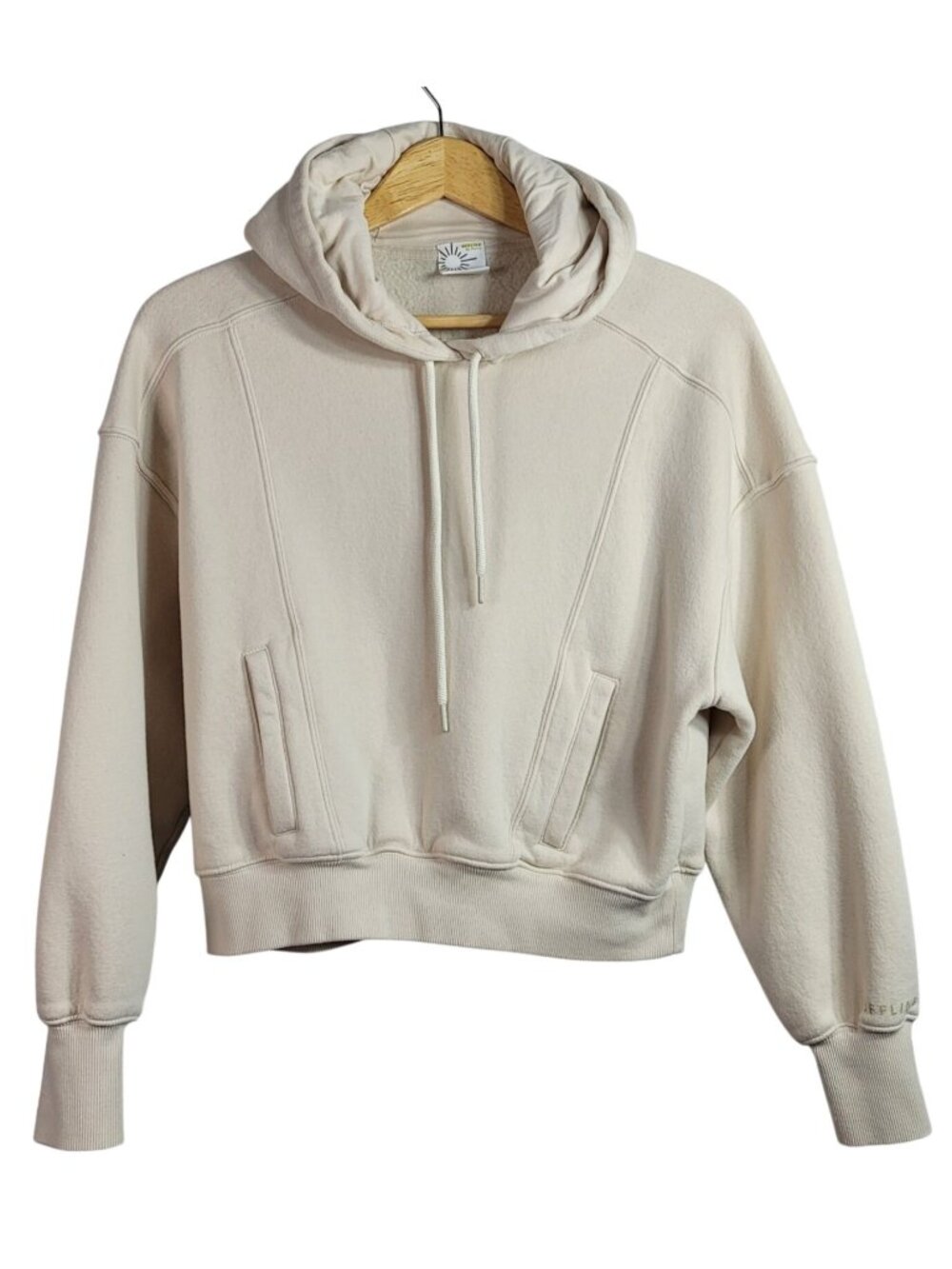Aerie Offline Women Pullover Hoodie Crop Tan XS Long Sleeve Pockets Thumbholes